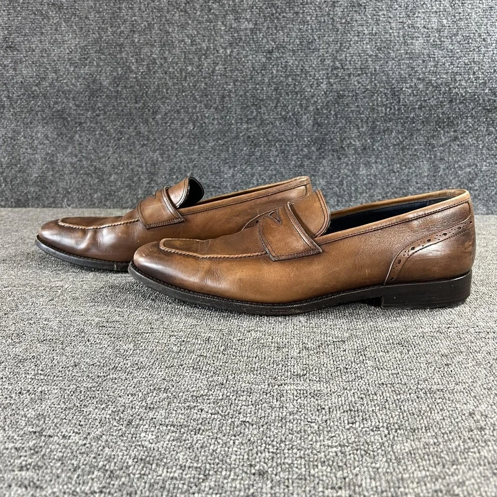 Ermenegildo Zegna Shoes Mens 10 Brown Leather Penny Loafer Dress Slip On Italy